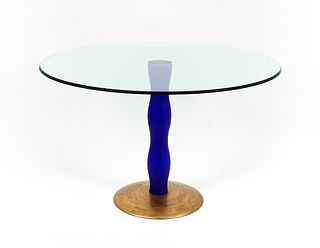 Italian Frosted Cobalt Murano Glass Stem Table 