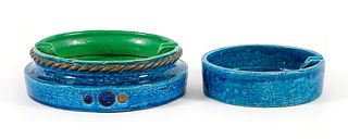 Pair Bitossi Rimini Blue Ceramic Ashtrays by Londi