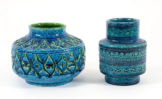 Pair Bitossi Rimini Blue Ceramic Vessels by Londi