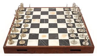 Henry Bursztynowicz Unique Chess Set with Marble Board