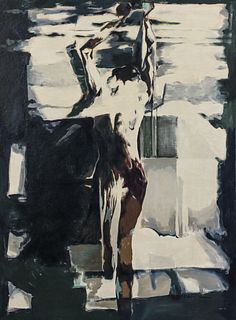 Balcomb Greene 1960's oil Figure Walking with Upraised Arms