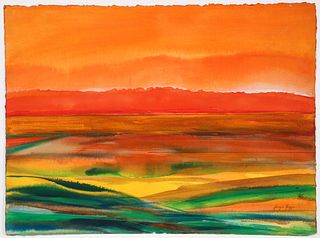 Joseph Grippi Monoprint with Watercolor Landscape