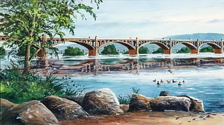 Tom McNickle watercolor The Wrightsville-Columbia Bridge over The Susquehanna