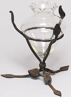 Glass Vase in Wrought Iron Holder