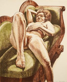 Philip Pearlstein 1971 orig litho Reclining Nude on Green Couch