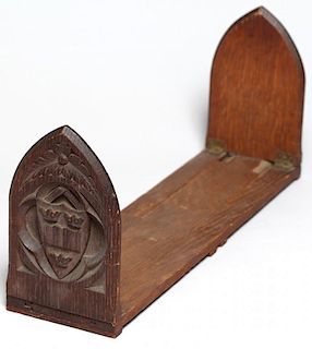 Hand-Carved Oak Gothic Revival Expanding Bookends