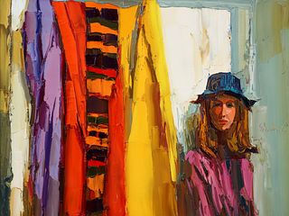 Nicola Simbari Impasto Oil on Canvas Girl With Hat 
