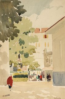 Adolphe Valette watercolor Street Contrexeville