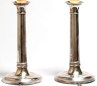 Pair of Vintage Silver-Plate Candlestick Lamps