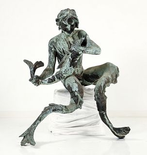 Italian Dual-Tailed Bronze Merman Fountain Sculpture 