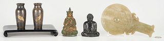 5 Asian Decorative Items, incl. Vases, Buddhas & Jade