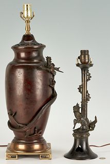 Two Japanese Bronze Table Lamps