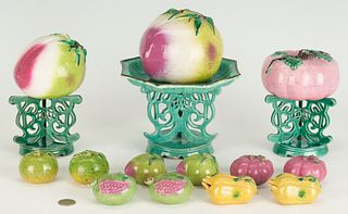 17 Chinese Ceramic Items, Altar Fruit, Pedestals & Dish