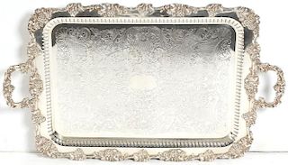 Ornate English Silver-Plate Wine Serving Tray