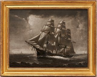 Marshall Johnson O/C Nautical Painting, American Clipper Ship
