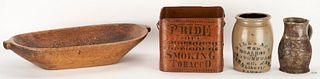 2 Stoneware Pottery Items, Dough Bowl & Tobacco Box