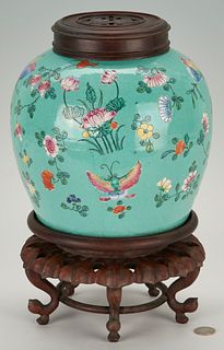 Chinese Turquoise Glazed Ginger Jar w/ Stand
