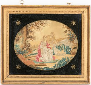Silk Embroidered Needlework Picture: Moses in Basket
