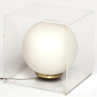 Contemporary Plastic & Frosted Glass Cube Lamp