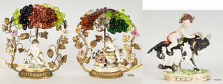 Pr. Porcelain & Gilt Bronze Cherub Table Lamps + Cherub w/ Goat Porcelain Figural