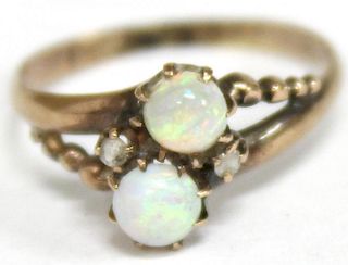 10K Gold, Opal, & Diamond Ring