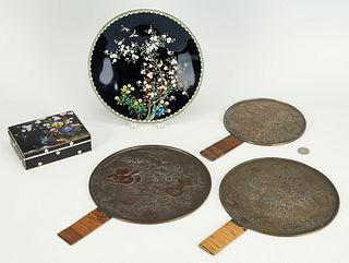 5 Japanese Items, incl. Cloisonne & Set of Bronze Mirrors