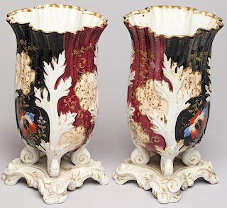 Pair of Hand-Painted & Gilded Porcelain Vases