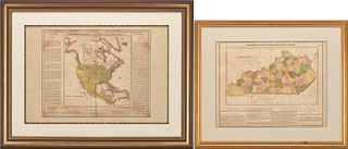 2 Framed Historical Maps, North America & Kentucky, Carey & Lea