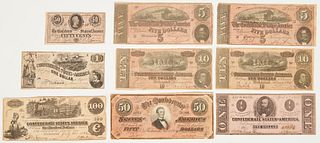 9 CSA Obsolete Currency Notes, incl. $100 Train