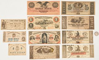 11 Southern Obsolete Currency Notes, incl. GA, NC, SC & LA