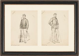 Pair of H.A. Ogden Ink Drawings, Civil War Uniforms, ex-David Rockefeller