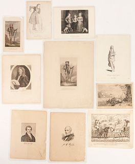10 Early Prints including Meriwether Lewis, Native American VA Portrait