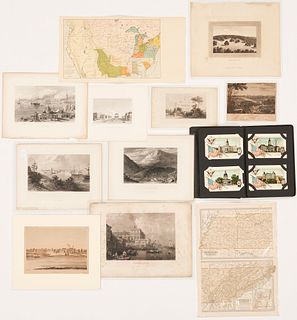 11 Engraved Scenic Views and Maps inc. UVA, GA Female College, plus Postcard Album