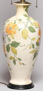 Dutch Hand-Painted Porcelain Baluster Vase Lamp