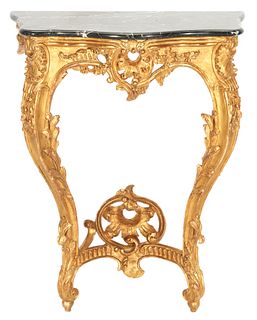 Small Louis XV style Giltwood Console Table, Black Marble Top