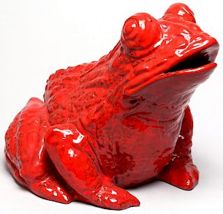 Large Italian Red Ceramic Frog Figure