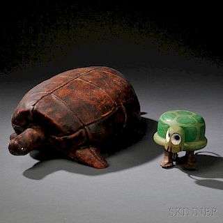 Folk Art Painted Turtle and A Leather Turtle
