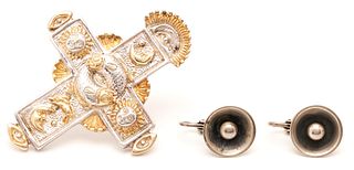2 Sterling Jewelry Items: Sergio Bustamante Cross Pendant & Orb Earrings