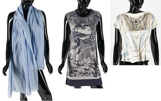 Hermes Top, Knit Dress & Blue Silk Stole, 3 items