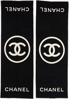 Pair of Chanel CC Logo Reversible Cashmere Shawls