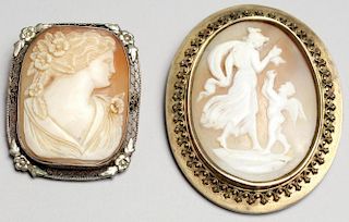 2 Shell Cameos in Silver Bezels