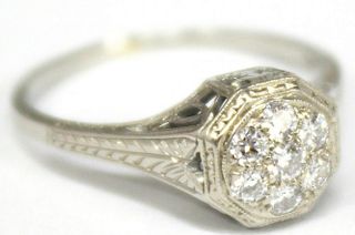Art Deco 18K White Gold & Pave Diamond Ring