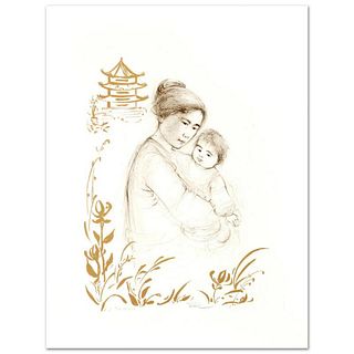Lei Jeigiong and her Baby in the Garden of Yun-Tai Limited Edition Lithograph by Edna Hibel (1917-2014), Numbered and Hand Signed with Certificate of 