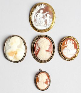 5 Vintage Cameo Brooches