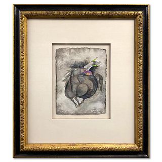 Graciela Rodo Boulanger, "A Cheval" Framed Original Watercolor Painting, Dated 1979 and Hand Signed with Letter of Authenticity.