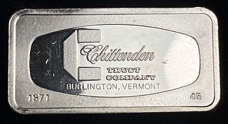 The Franklin Mint "Chittenden Trust Company" 1000 Grains Sterling Silver Bar