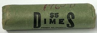 Bank Wrapped Paper Rolls 1960-D Roosevelt 90% Silver Dimes Mint Condition