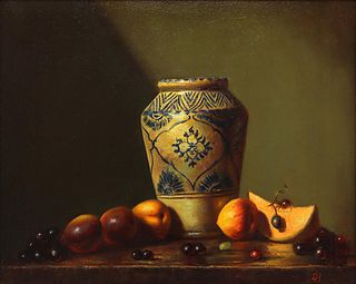 NO RESERVE David Borenstein (b. 1948) - Oriental Vase with Fruit