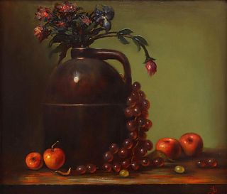 NO RESERVE David Borenstein (b. 1948) - Oil Jug with Fruit