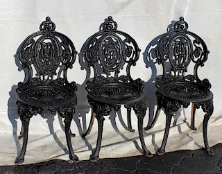 Set of 3 cast iron garden chairs
